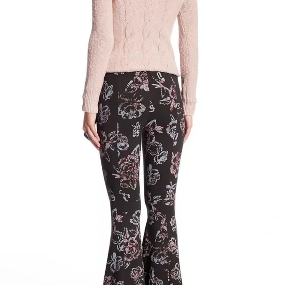 Free People Born To Be Wild Gray Floral Flare Pants - Picture 2 of 4